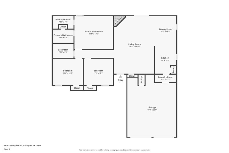 1,845/Mo, 5404 Lansingford Arlington, TX 76017 Floor Plan View