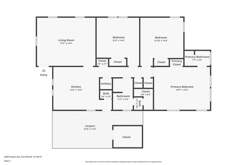 1,570/Mo, 4229 Frazier Ave Fort Worth, TX 76115 Floor Plan View