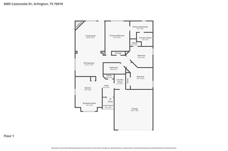 2,105/Mo, 6005 Castanada Dr Arlington, TX 76018 Floor Plan View