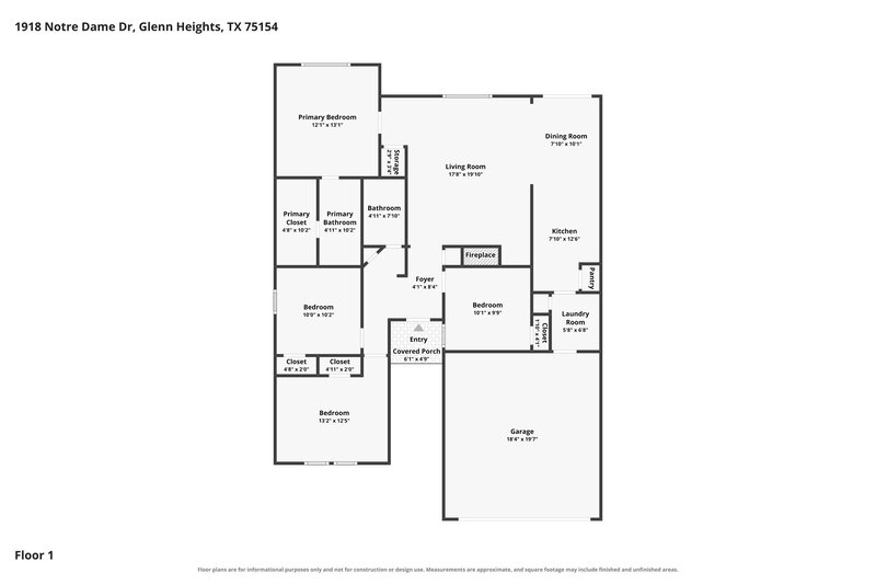 2,140/Mo, 1918 Notre Dame Glenn Heights, TX 75154 Floor Plan View