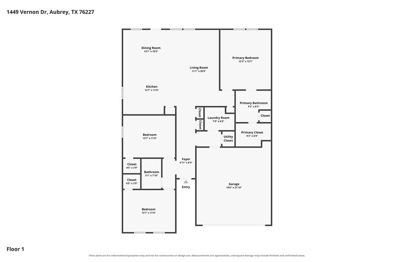 2,055/Mo, 1449 Vernon Dr Providence Village, TX 76227 Floor Plan View