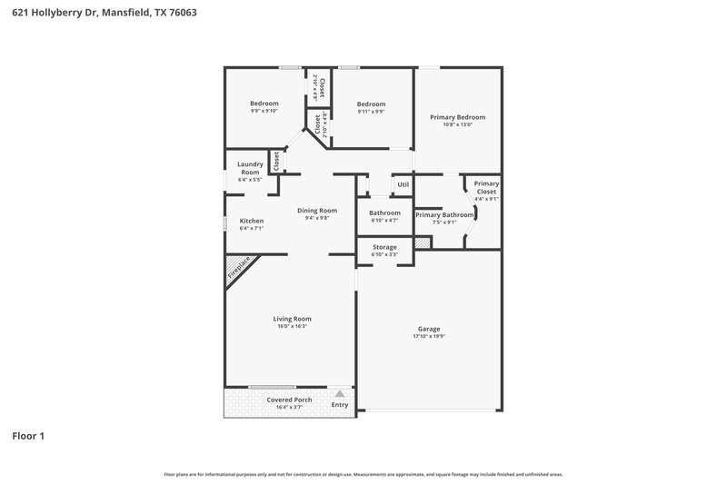 2,060/Mo, 621 Hollyberry Dr Mansfield, TX 76063 Floor Plan View