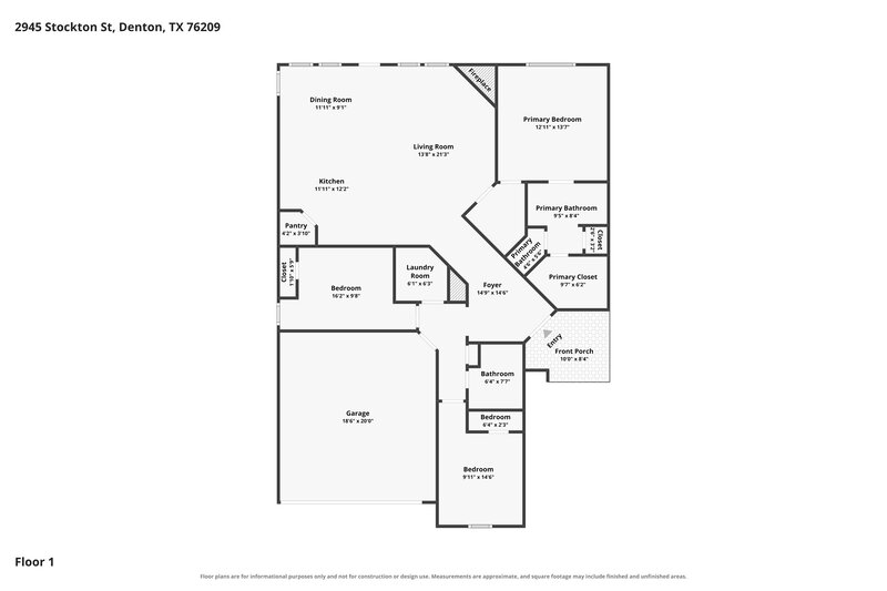 1,850/Mo, 2945 Stockton St Denton, TX 76209 Floor Plan View