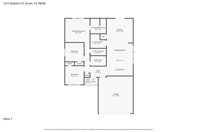 1,870/Mo, 1311 Dakota Trl Krum, TX 76249 Floorplan View