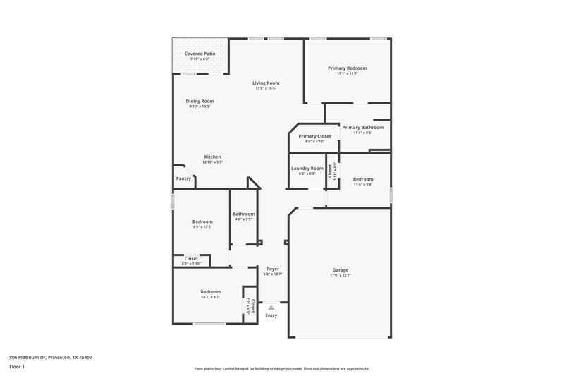 1,850/Mo, 806 Platinum Dr Princeton, TX 75407 Floor Plan View