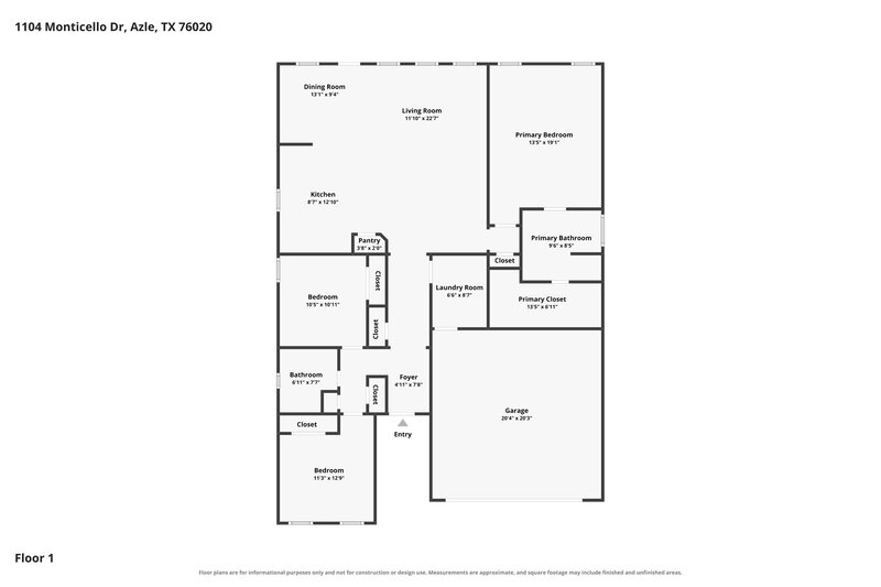 2,220/Mo, 1104 Monticello Dr Azle, TX 76020 Floor Plan View