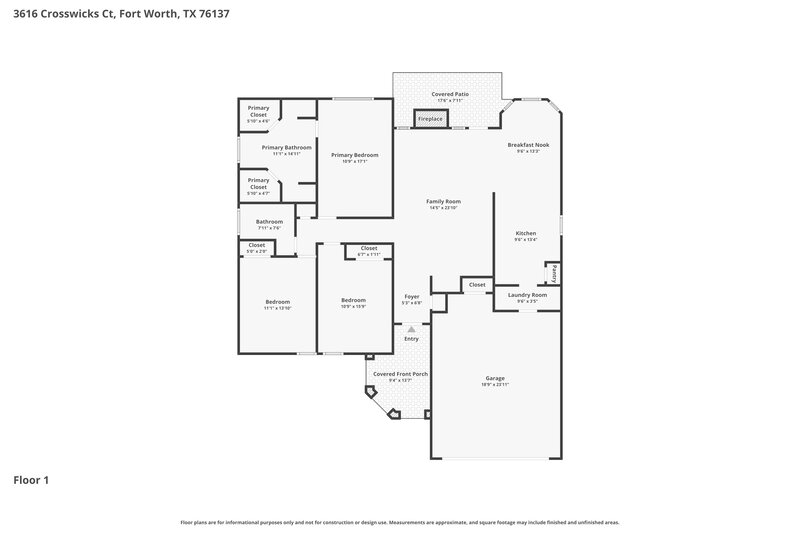 2,135/Mo, 3616 Crosswicks Ct Fort Worth, TX 76137 Floorplan View