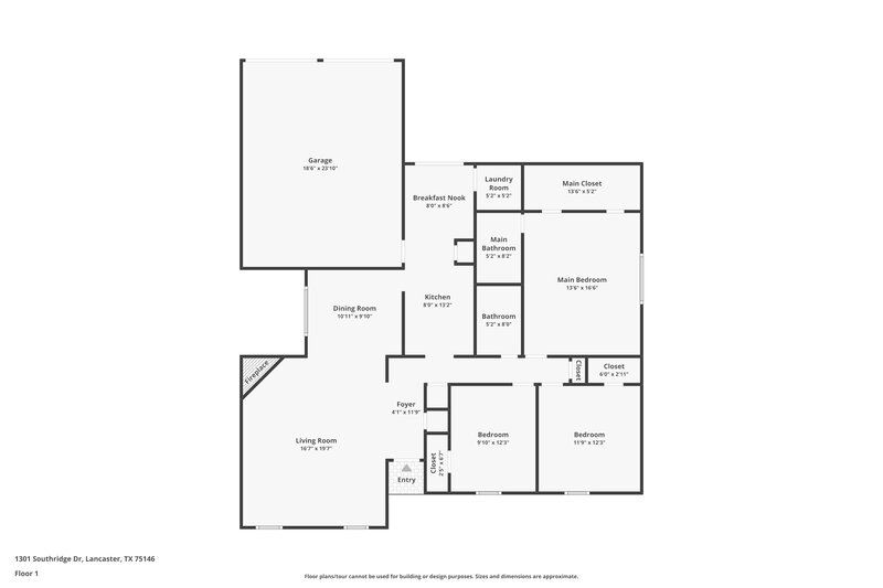 1,745/Mo, 1301 Southridge Dr Lancaster, TX 75146 Floor Plan View