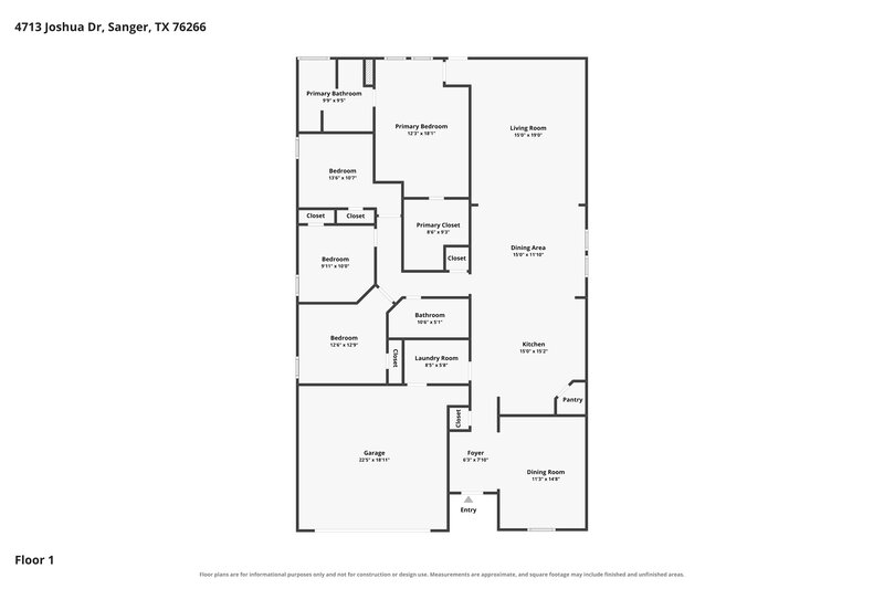 2,225/Mo, 4713 Joshua Dr Sanger, TX 76266 Floor Plan View