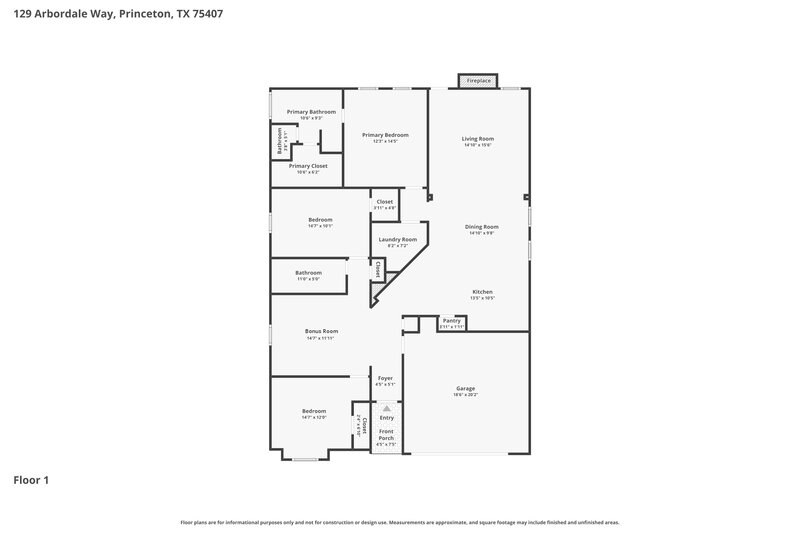 1,740/Mo, 129 Arbordale Way Princeton, TX 75407 Floor Plan View