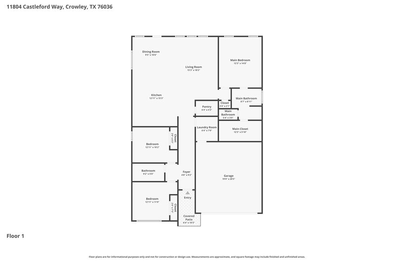 2,100/Mo, 11804 Castleford Way Crowley, TX 76036 Floor Plan View