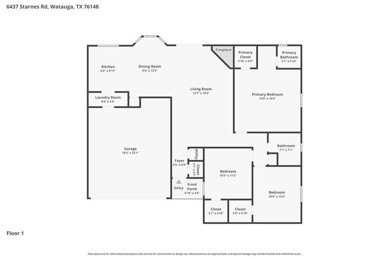 2,045/Mo, 6437 Starnes Rd Watauga, TX 76148 Floor Plan View
