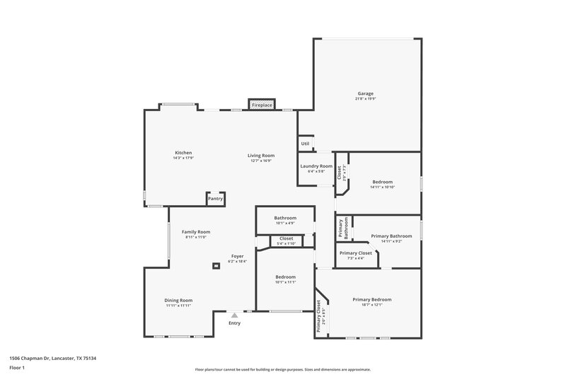 2,370/Mo, 1506 Chapman Dr Lancaster, TX 75134 Floor Plan View