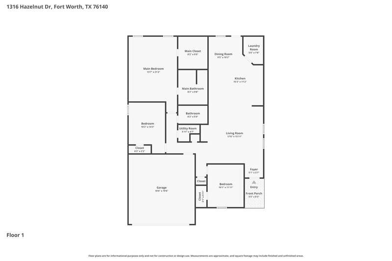 1,855/Mo, 1316 Hazelnut Dr Fort Worth, TX 76140 Floorplan View
