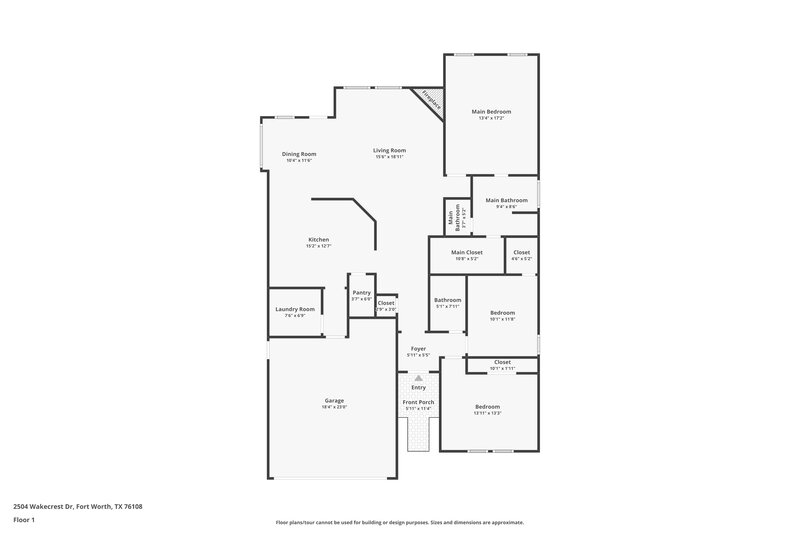 1,975/Mo, 2504 Wakecrest Dr Fort Worth, TX 76108 Floor Plan View