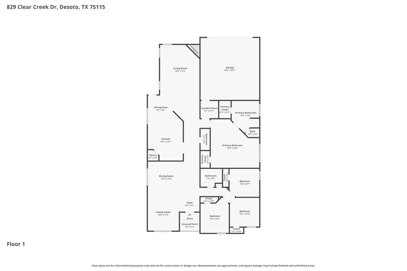 2,595/Mo, 829 Clear Creek Dr Desoto, TX 75115 Floor Plan View