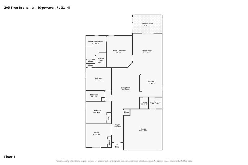 2,565/Mo, 205 Tree Branch Ln Edgewater, FL 32141 Floor Plan View