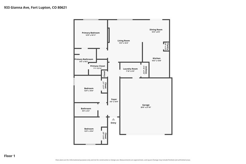 2,800/Mo, 933 Gianna Ave Fort Lupton, CO 80621 Floor Plan View