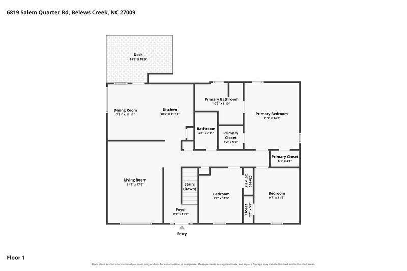 1,875/Mo, 6819 Salem Quarter Rd Belews Creek, NC 27009 Floor Plan View