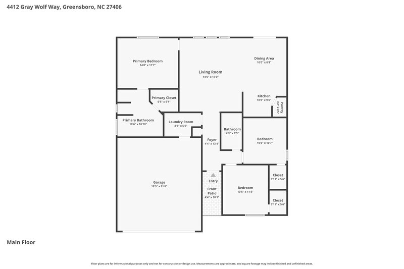 1,855/Mo, 4412 Gray Wolf Way Greensboro, NC 27406 Floor Plan View