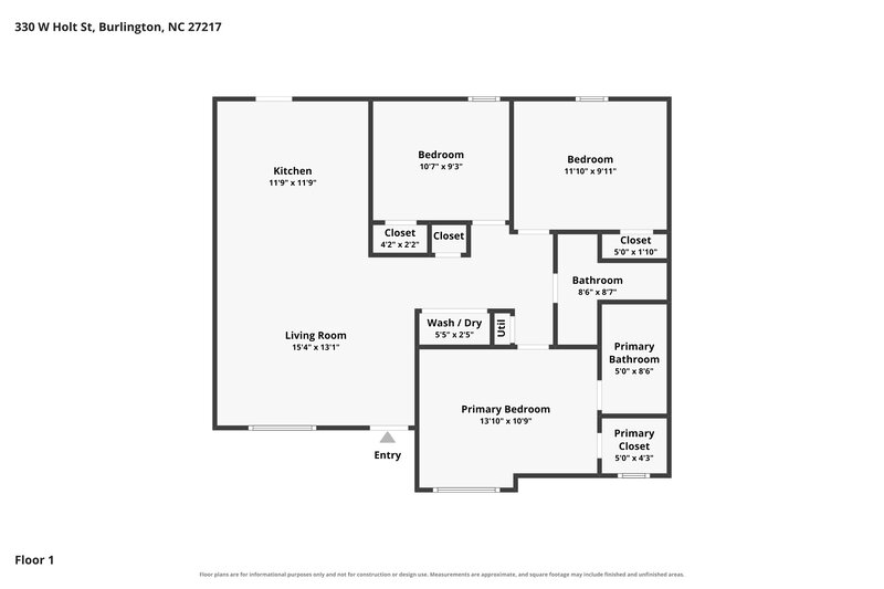 1,595/Mo, 330 Holt St W Burlington, NC 27217 Floor Plan View