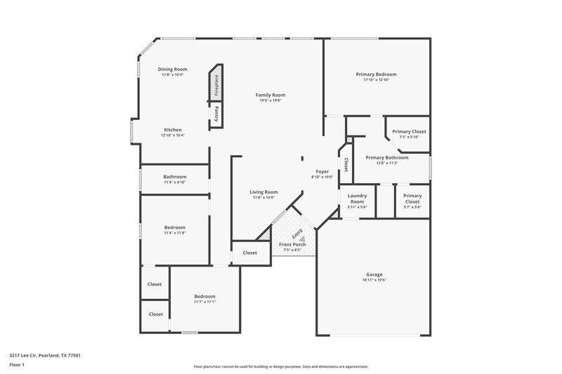 2,125/Mo, 3217 Lee Cir Pearland, TX 77581 Floorplan View