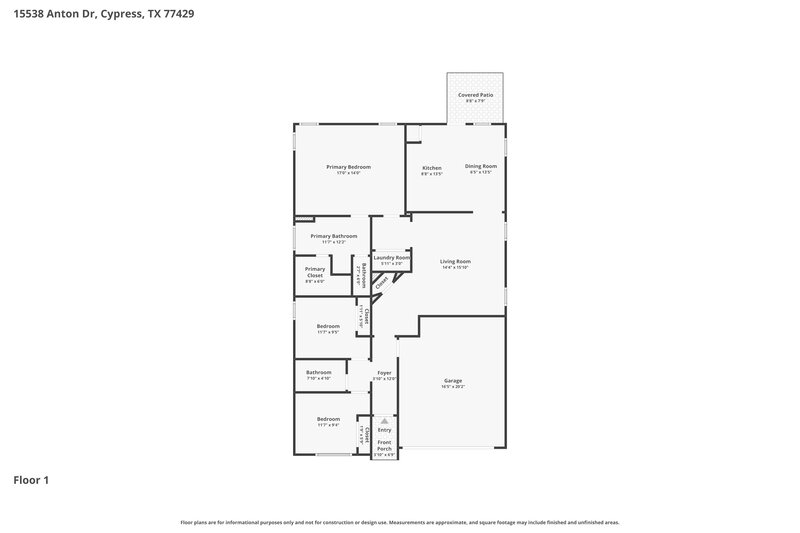 1,950/Mo, 15538 Anton Dr Cypress, TX 77429 Floor Plan View
