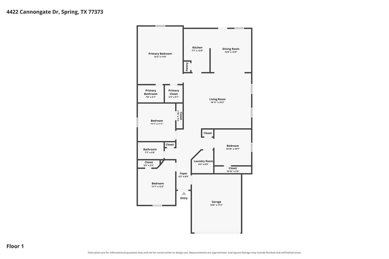 1,630/Mo, 4422 Cannongate Dr Spring, TX 77373 Floor Plan View