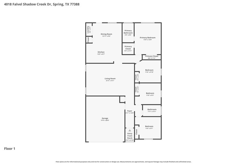 1,725/Mo, 4018 Falvel Shadow Creek Dr Spring, TX 77388 Floorplan View