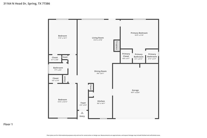 1,845/Mo, 31164 N Head Dr Spring, TX 77386 Floor Plan View