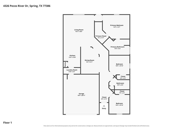 1,705/Mo, 4326 Pecos River Dr Spring, TX 77386 Floor Plan View