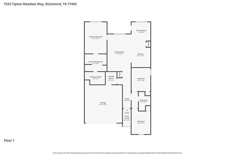 1,815/Mo, 7522 Tipton Meadow Way Richmond, TX 77469 Floorplan View