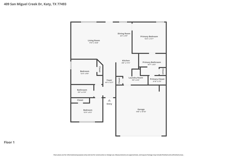1,890/Mo, 409 San Miguel Creek Dr Katy, TX 77493 Floorplan View