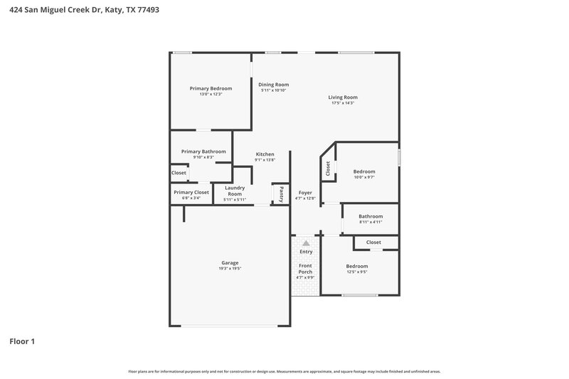 1,890/Mo, 424 San Miguel Creek Dr Katy, TX 77493 Floorplan View