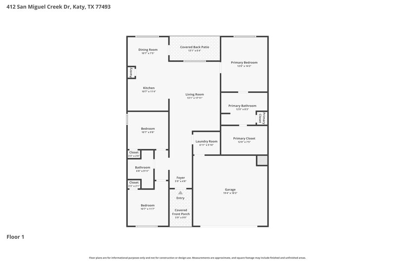 1,895/Mo, 412 San Miguel Creek Dr Katy, TX 77493 Floorplan View
