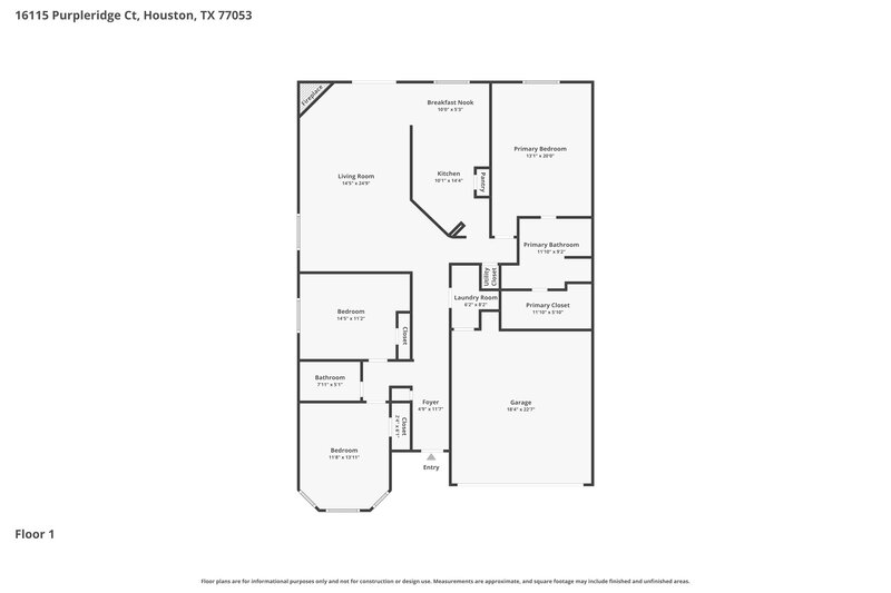 1,860/Mo, 16115 Purpleridge Ct Houston, TX 77053 Floor Plan View