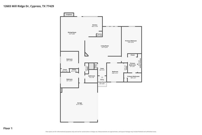 1,815/Mo, 12603 Mill Ridge Dr Cypress, TX 77429 Floorplan View