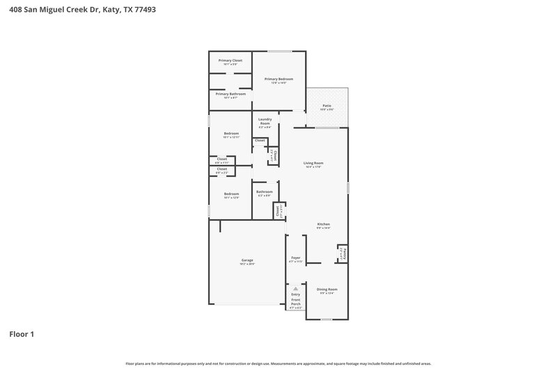 2,050/Mo, 408 San Miguel Creek Dr Katy, TX 77493 Floor Plan View