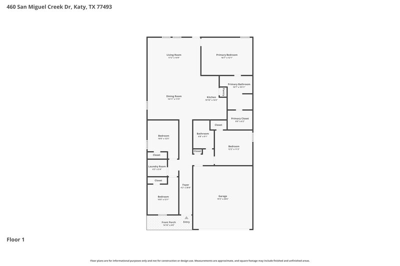 1,995/Mo, 460 San Miguel Creek Dr Katy, TX 77493 Floorplan View