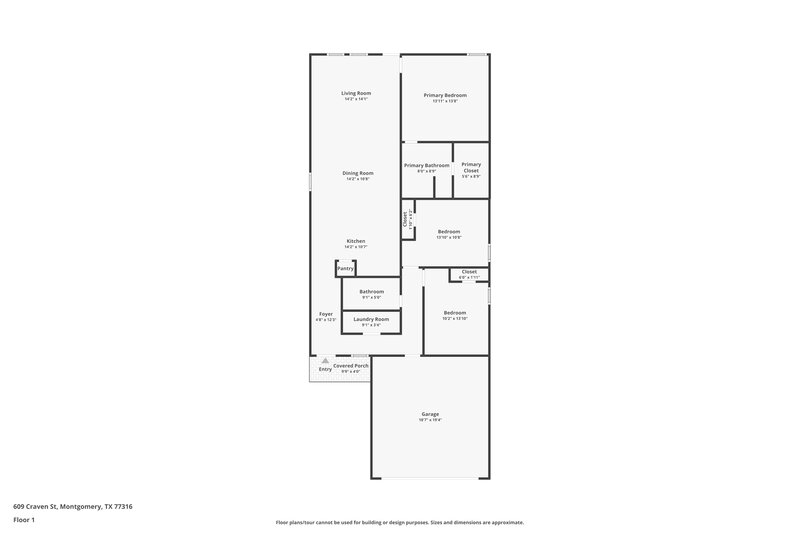 1,605/Mo, 609 Craven St Montgomery, TX 77316 Floor Plan View