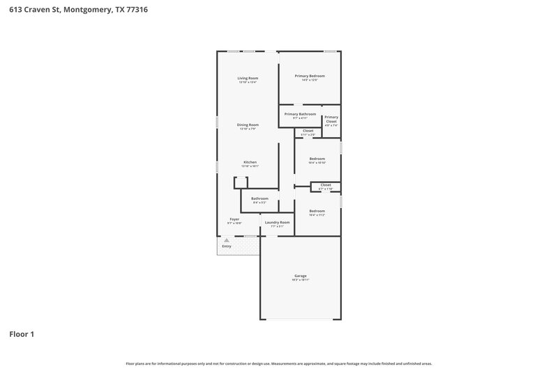 1,880/Mo, 613 Craven St Montgomery, TX 77316 Floor Plan View