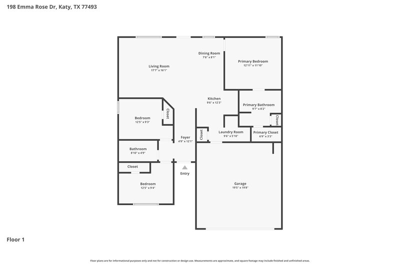 1,850/Mo, 198 Emma Rose Dr Katy, TX 77493 Floor Plan View