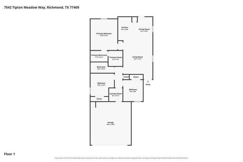 1,740/Mo, 7542 Tipton Meadow Way Richmond, TX 77469 Floor Plan View