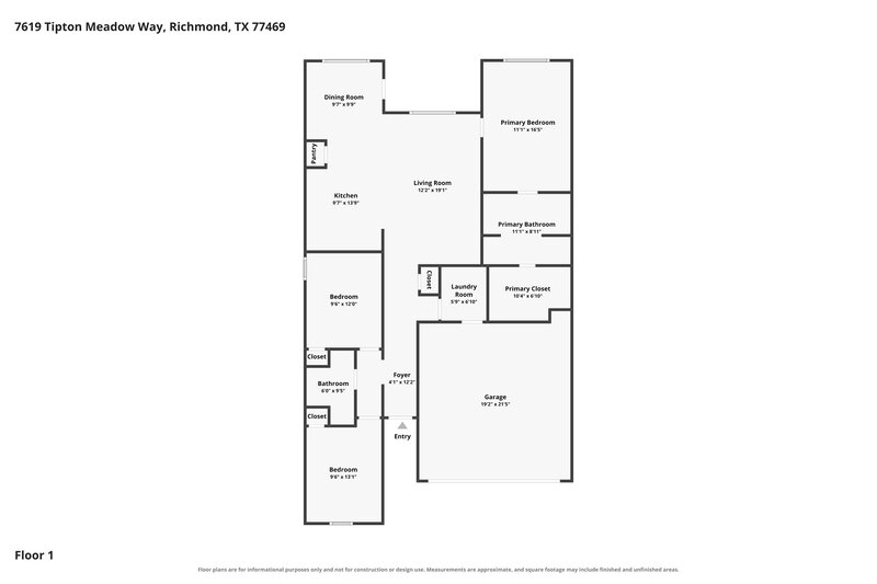 1,815/Mo, 7619 Tipton Meadow Way Richmond, TX 77469 Floor Plan View