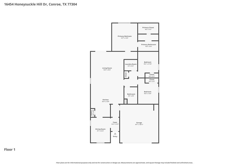 1,730/Mo, 16454 Honeysuckle Hill Dr Conroe, TX 77303 Floor Plan View