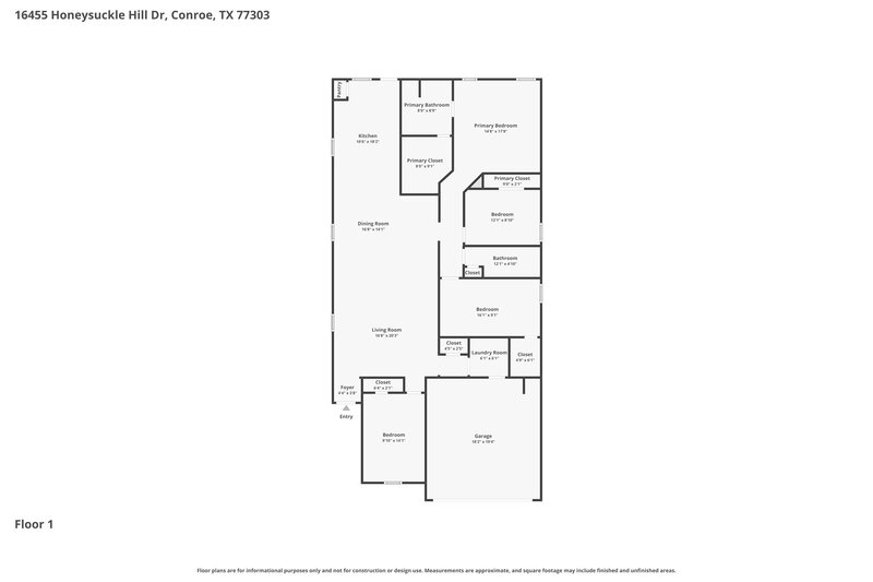 1,840/Mo, 16455 Honeysuckle Hill Dr Conroe, TX 77303 Floorplan View
