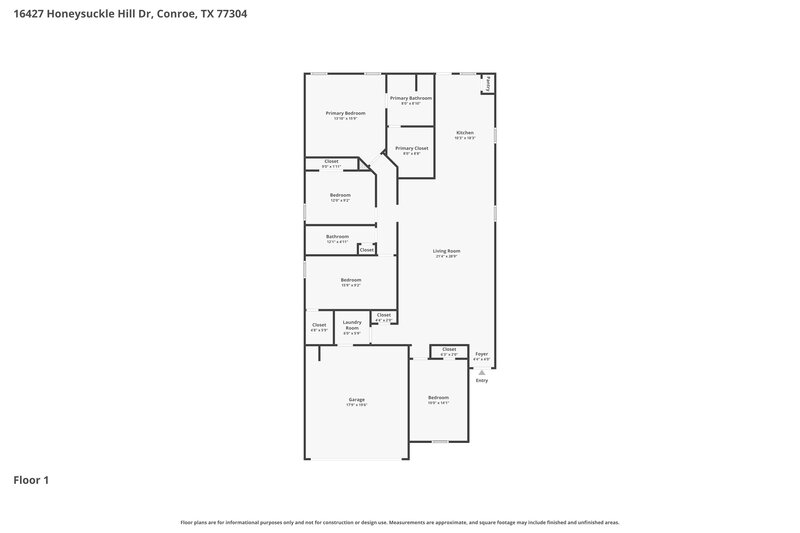 1,840/Mo, 16427 Honeysuckle Hill Dr Conroe, TX 77303 Floor Plan View