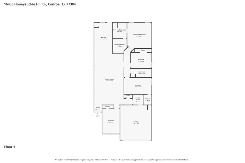 1,840/Mo, 16430 Honeysuckle Hill Dr Conroe, TX 77303 Floor Plan View