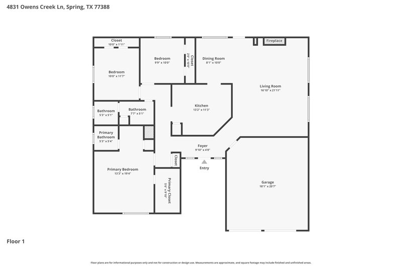 1,880/Mo, 4831 Owens Creek Ln Spring, TX 77388 Floor Plan View