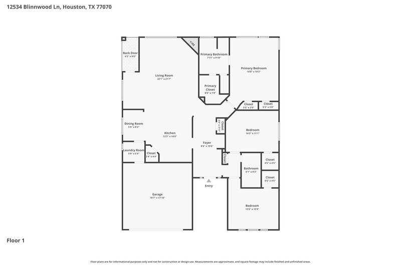 2,065/Mo, 12534 Blinnwood Ln Houston, TX 77070 Floor Plan View